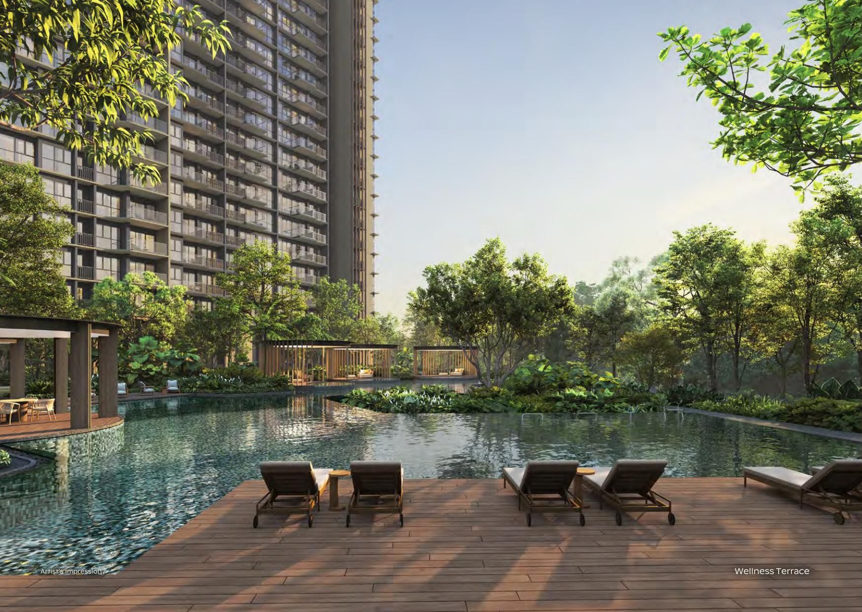 Artist's impression of the Wellness Club terrace and pool